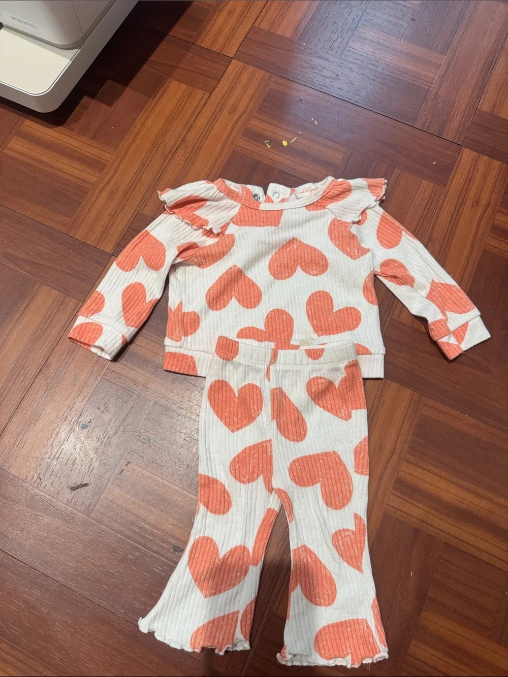 Girls Heart Print Two-Piece Set - White & Coral